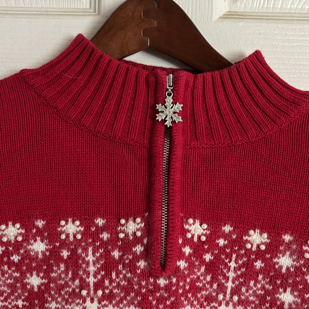 Cotton/Lambswool Snowflake Sweater Petite M - Picture 2 of 3